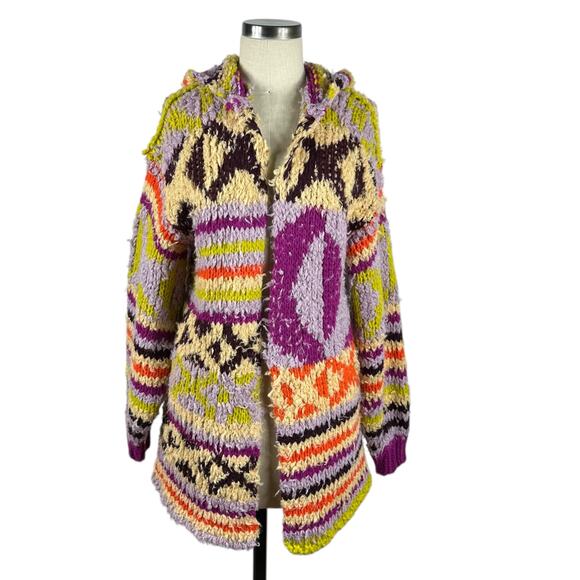 FREE PEOPLE Peggy Wool Blend Open Cardigan Sweater Sunshine Orchid Size XS Boho - Picture 1 of 10